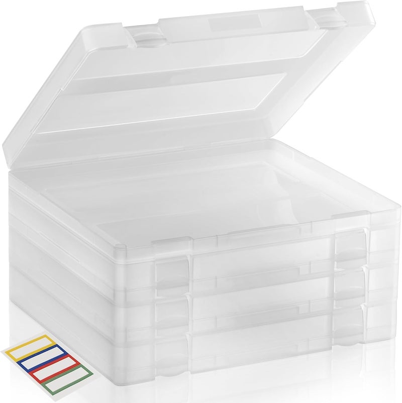 Storage Standard 4-Pack Art & Craft Organizer Storage Case - Semi Transparent Stackable Plastic Craft Storage Container, Project Organizer Box Paper Custom Size Fit 8.5 x 11 Paper & More 12.4 x 10.8 x 1.7 In - Image 2